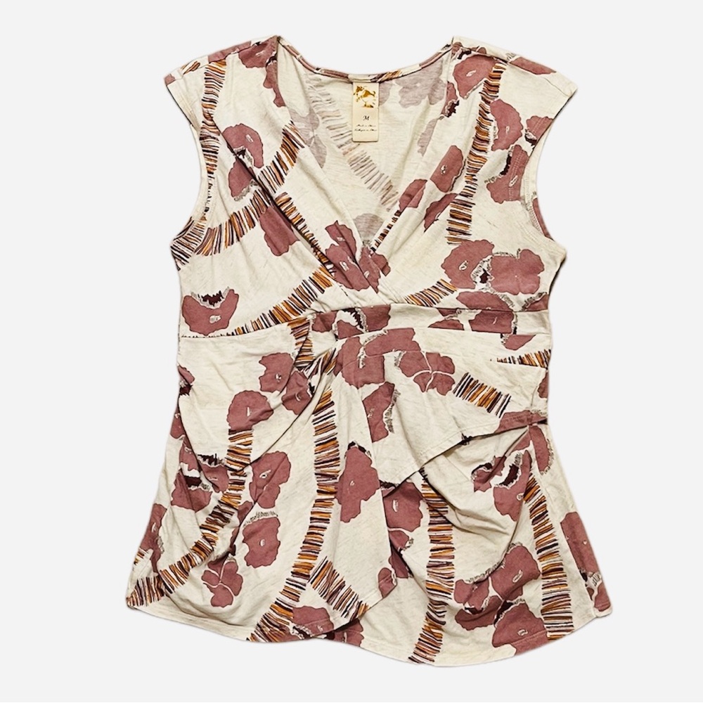 Anthropologie M sleeveless wrap blouse print